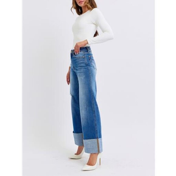 NWT ⭐ JUST DROPPED! Judy Blue Distressed High Waist Wide Leg Jeans, Flattering - Picture 7 of 11